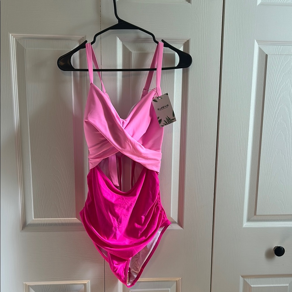 Vibrant Pink One Piece Swimsuit with Wrap-Style Design